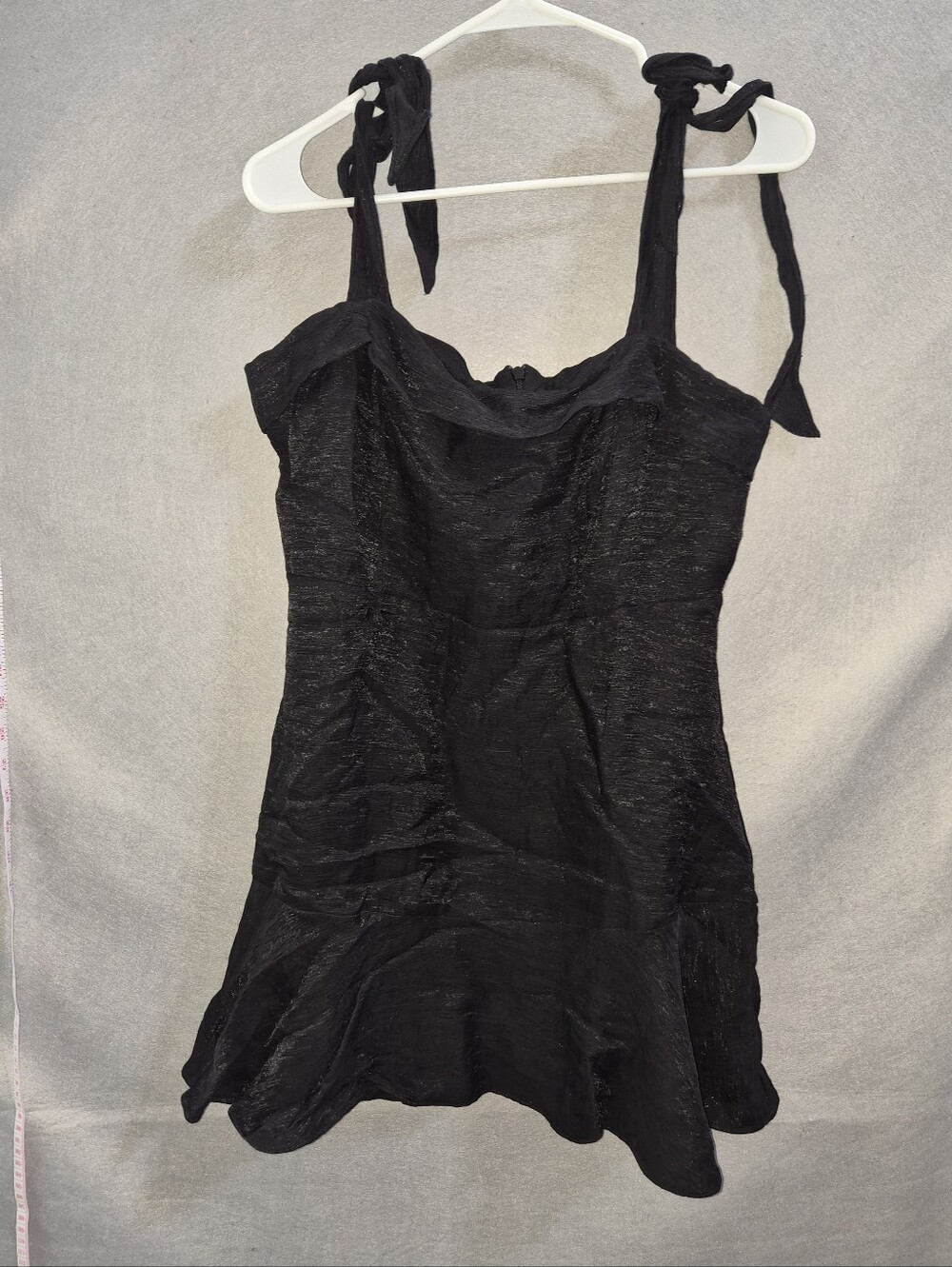 Lola Grace Black Tie-Strap Mini Dress Size Large Ruffle Hem Party Cocktail